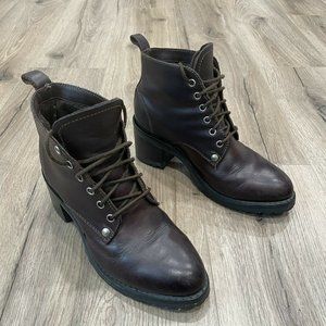 VTG Skechers Lace Up Boots Size 7.5 B Y2K Brown Leather Chunky Heel Ankle 90s